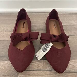 Torrid NWT Burgundy Fabric Pointed Toe Bow Ballet Flats - Size 10WW